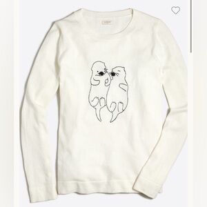 J Crew Embroidered Otter Teddie Sweater Cotton Merino Woo Small